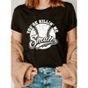 Smais Softball Fashion Letter Print T-shirt, Short Sleeve Crew Neck Casual Top for Summer & Spring