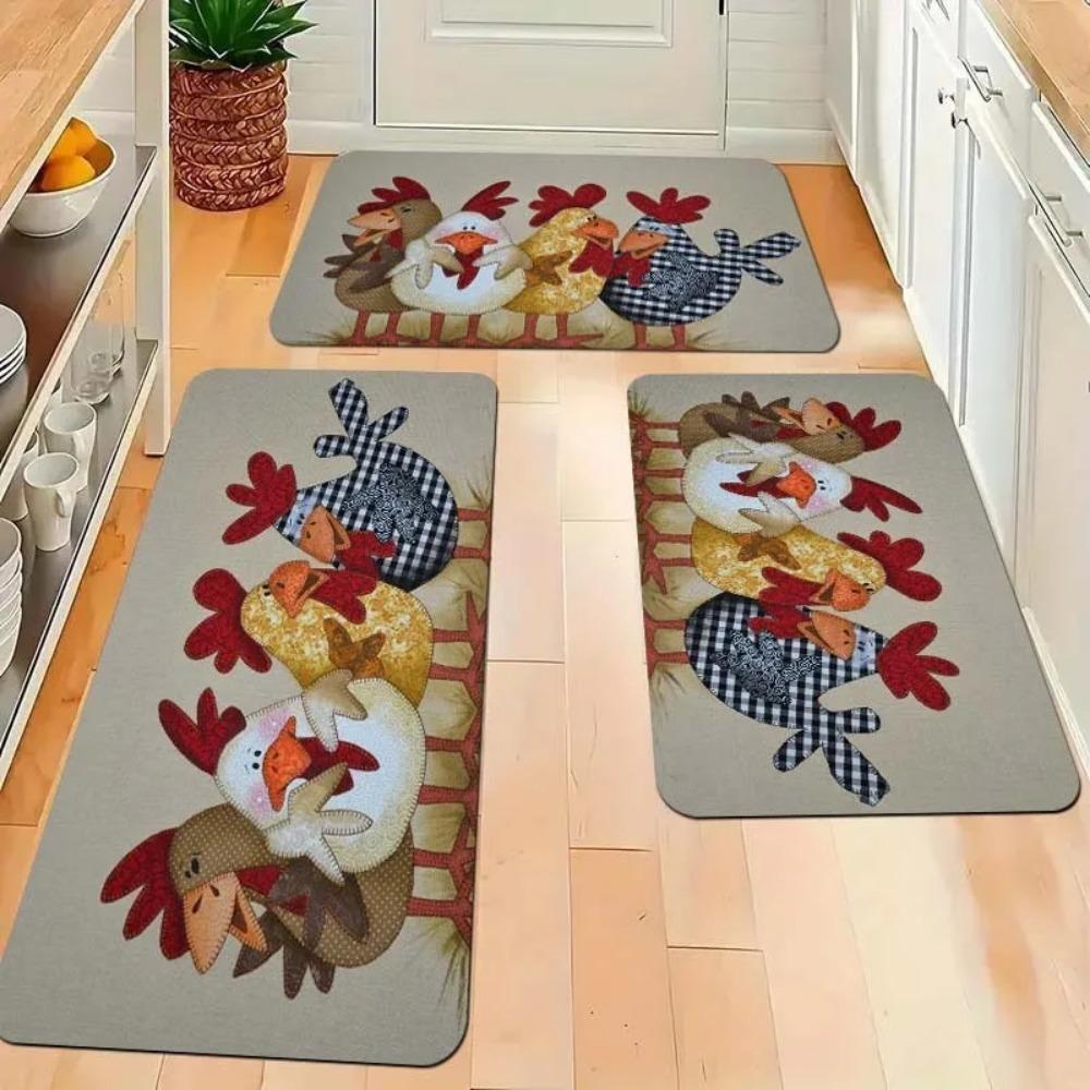 Rustic Chicken Pattern Print Non-Slip Floor Mat, Decorative Rug for Kitchen, Living Room, Entrance, and Balcony