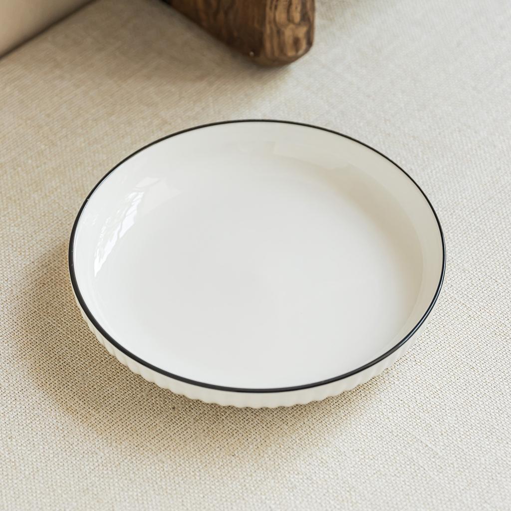 Simple Style Black Edge Ceramic Disc Design Sense Household Vegetable Plate Tableware Breakfast Plate Salad Plate Restaurant Plate