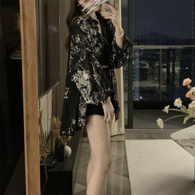 Summer Long Sleeve Shirts Women Loose Tie Dye Gothic Streetwear All-match Casual Tops Students Blouses Vintage Spring