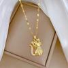 Elegant Golden-Tone Cat Pendant Necklace - Chic Stainless Steel Jewelry for Teenager, Perfect Birthday Gift for Family & Friends, Fashionable Accessor