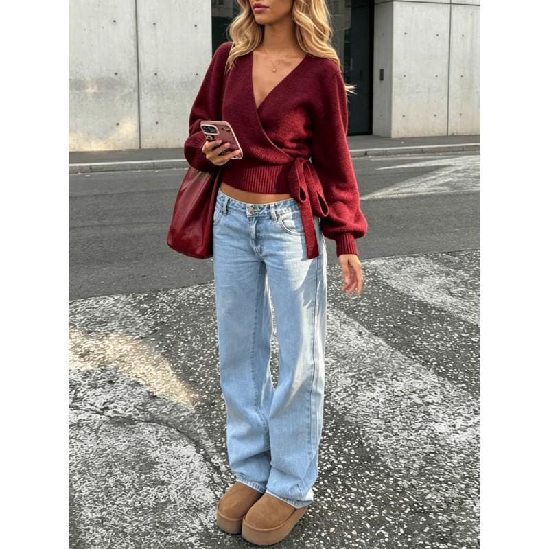 Womens V-Neck Knit Cardigan Long Sleeve Slim Fit Casual Top Fall