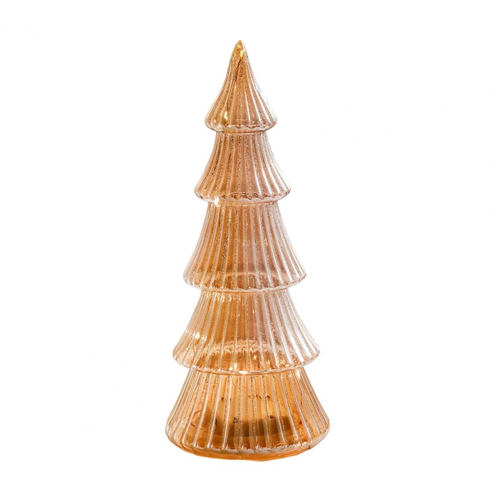 For Glass Christmas Tree Figurine Tabletop Tree Ornament with LED Lights Holiday Decor Light Up Tree Cone for Home Office Partie