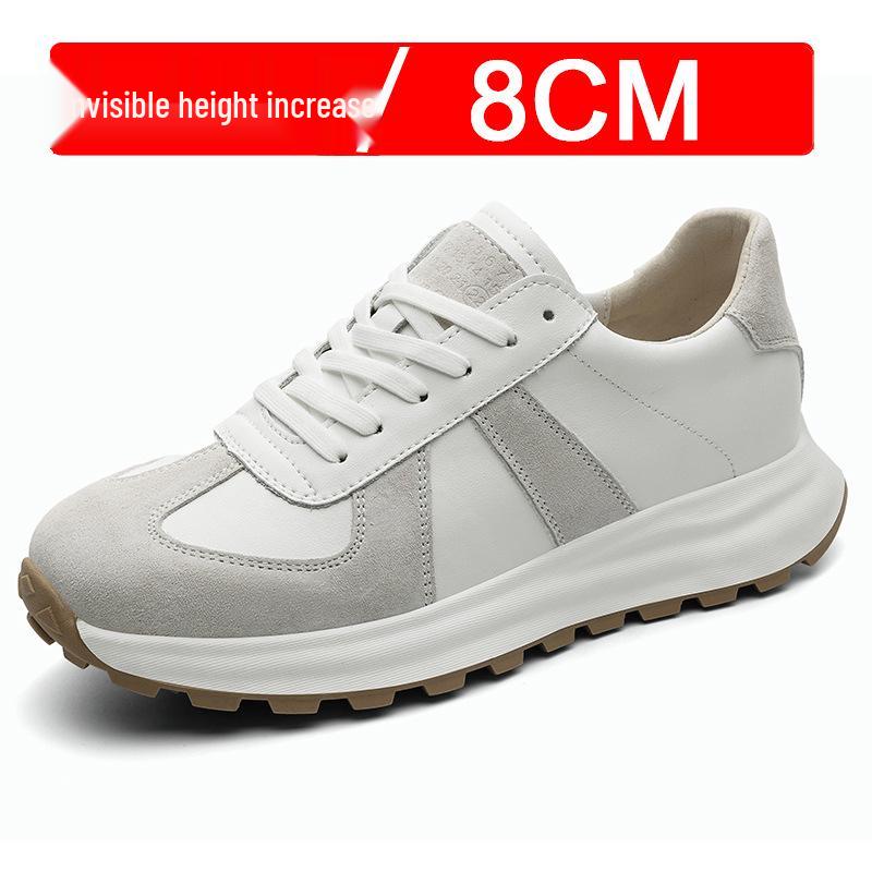 Men's White Breathable Thick-Soled Platform Sneakers - Discreet 8cm Height Boost Casual Dad Shoes