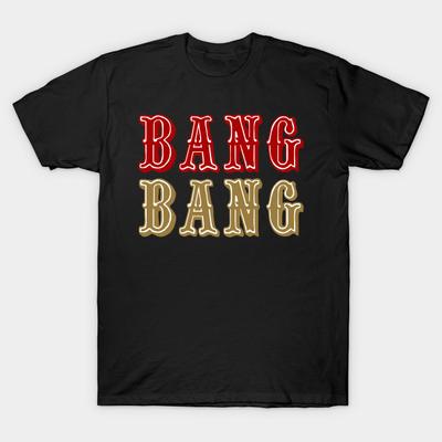 Asian Size Men Black Print T-shirt Bang Bang Niner Gang Football No-Cut Heat Transfer Print Cotton Tshirt