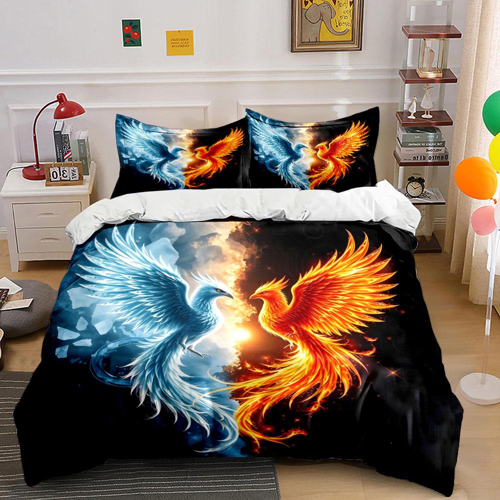 Feuer und Eis Phönix Kampf Bettwäsche Bettbezug Set (1*Bettbezug 2*Kissenbezüge, ohne Bettdecke)