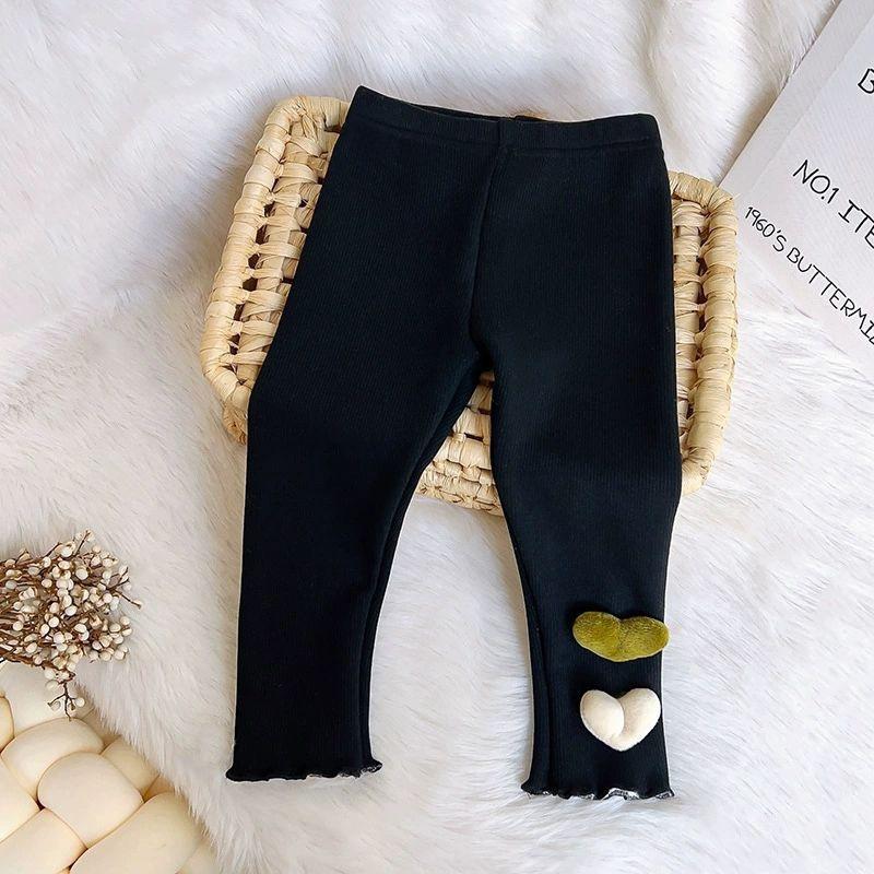 Girls Fleece Lined Pants Winter Warm Korean Style Fashion Heart Print Tights for Baby Toddler Leggings Trousers