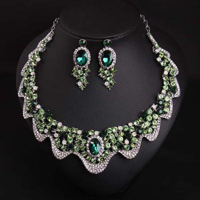Grüner Kristalldiamant, kurze Schlüsselbein-Halskette, Ohrringe, Set, Kleid, Abendessen, Bankett, Brautschmuck für Damen