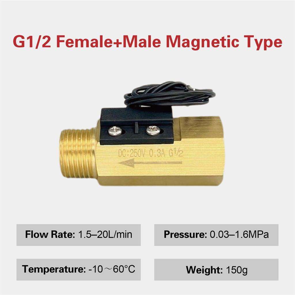 Brass Flow Switch Flow Meter Flowmeter 1.5‑3L/min G1/4 G1/2 Low Flow Water Normally Open Magnetic Spring Sensor Industrial