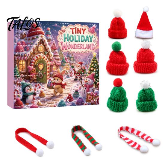 Decorative Bottle Toppers for Christmas 9 Pcs Mini Knit Hat And Scarf Set Advent Calendar, Handmade Tiny Santa Gift Kids Scarves Countdown Calendar