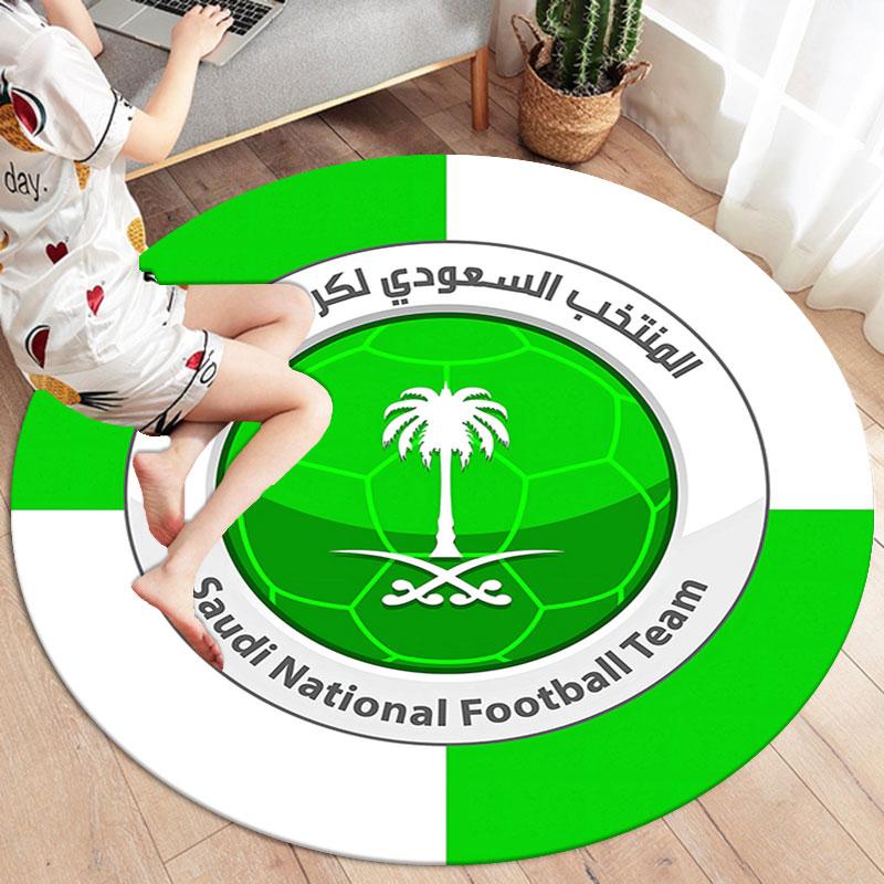 Saudi Senior National Football Team Round Area Rug,Carpet Rug for Living Room Bedroom Sofa Playroom Decor,Non-slip Floor Mat