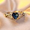 Cute Female Blue Zircon Stone Heart Engagement Ring CopperColor Wedding Jewelry For Women
