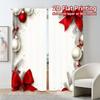 2pcs,Curtains Christmas Baubles Pine Branches Red Bows Popular Curtains Semi-Sheer Curtains Home Decor Suitable for Bedroom &