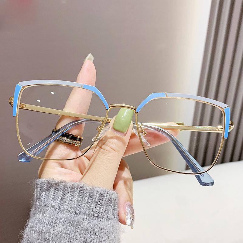 

Fashion Big Square Anti Blue Light Women Glasses Ultralight Metal Double Color Frame Prescription Eyeglasses Myopia Glasses -4.5 0
