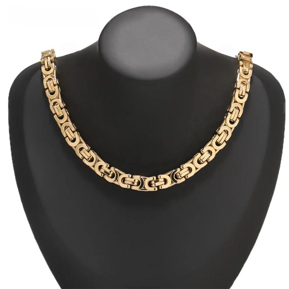 Vintage Flat Byzantine Link Chain Necklaces Male 8mm Gold Silver Color Stainless Steel Chain for Men Women Punk Jewelry GIft