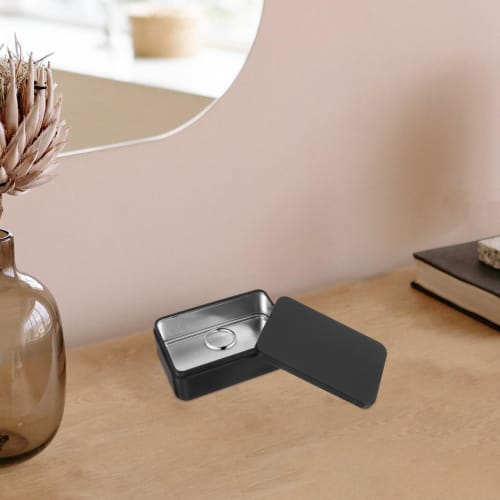 OSALADI Set of 3 Tin Cans, 10 x 6.5 x 3.4cm, with Lids, for Playing Cards and Poker, Mini Metal Boxes for Home Storage, Black, Compact, Portable, Styl