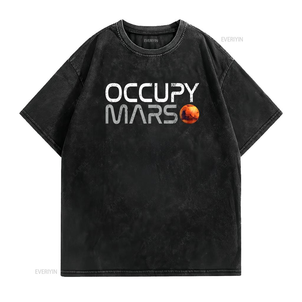 Occupy Mars T Shirt vintage Washed designer clothes streetwear Casual Stylish homme Slightly fashion Versatile Soft graphic