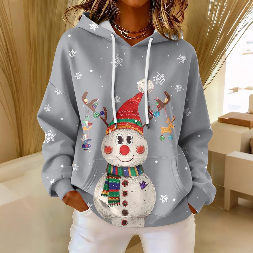 Women's Loose Comfortable Casual Fashion V-Neck Christmas Print Long Sleeve Hoodie