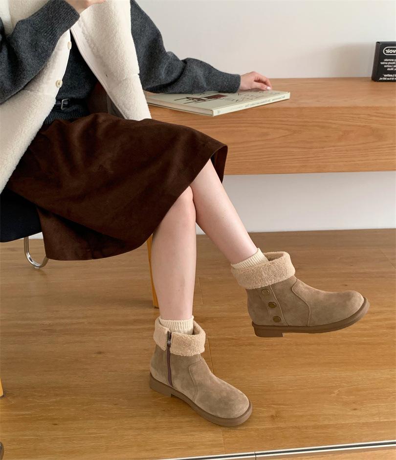 

Vintage Mori cotton shoes women s winter velvet warm snow boots frosted lamb wool short boots 39 хакі