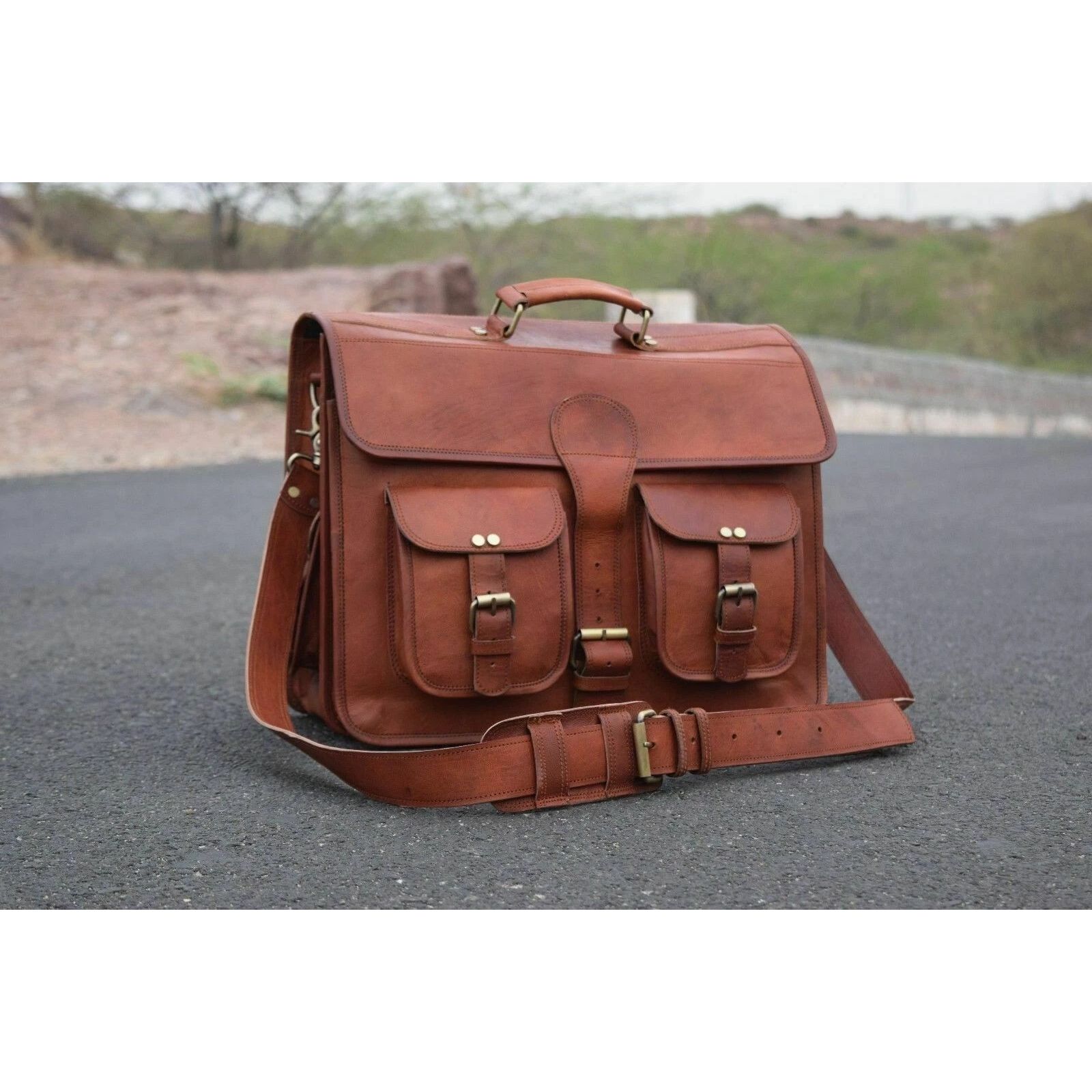 

Мужская винтажная сумка-мессенджер через плечо из натуральной кожи для ноутбука, портфель-саквояж, новая 16 x 12 x 5 in