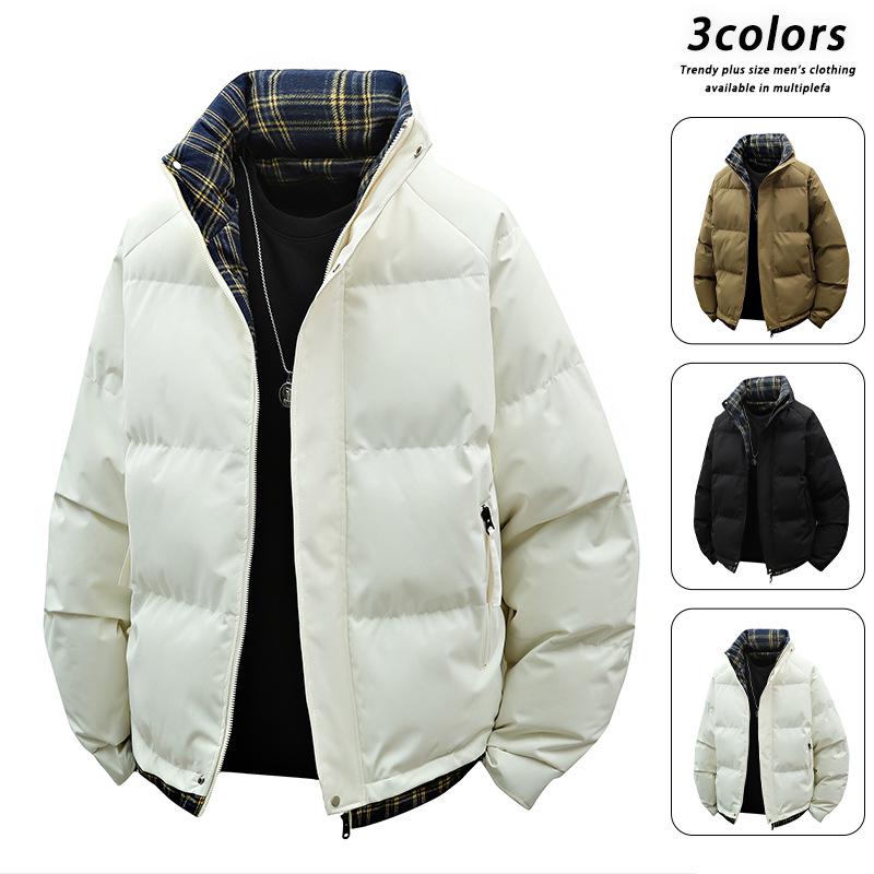 

Men s Winter Stand Collar Cotton Jacket - Thick, Warm, Trendy Outerwear for Cold Protection 3XL бежевий