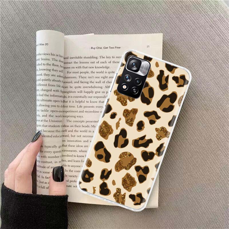 Leopard Print Pink Phone Case For Redmi Note 13 12 Pro Plus 14 15 Pro 5G 11 11T 11E 11S 10 Pro 10S 9 9S Cover Cell Clear TPU Cap