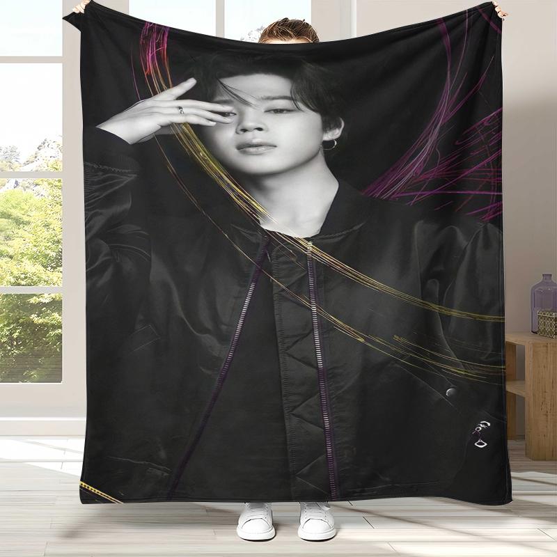Jimin Kpop B-BTS Star Flannel Blanket,Ultra Soft Warm Plush Throw for Home Bedroom Bed Sofa Cover Office Camping picnic gift