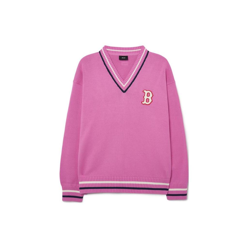 MLB Knitwear Unisex Pink V neck Moderate Base Layer 3AKPV0131-43VOS
