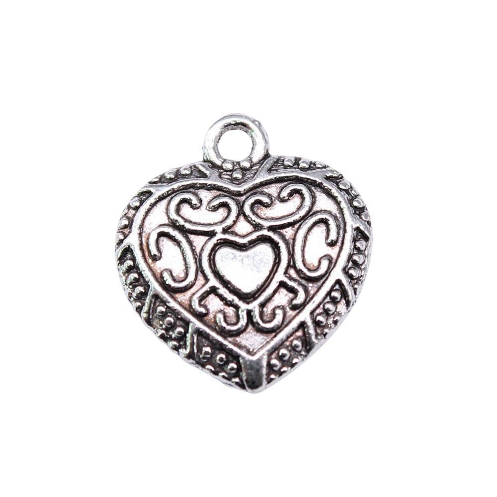 Filigree Heart Charms Antique Alloy Pendants For Vintage Floral Jewelry
