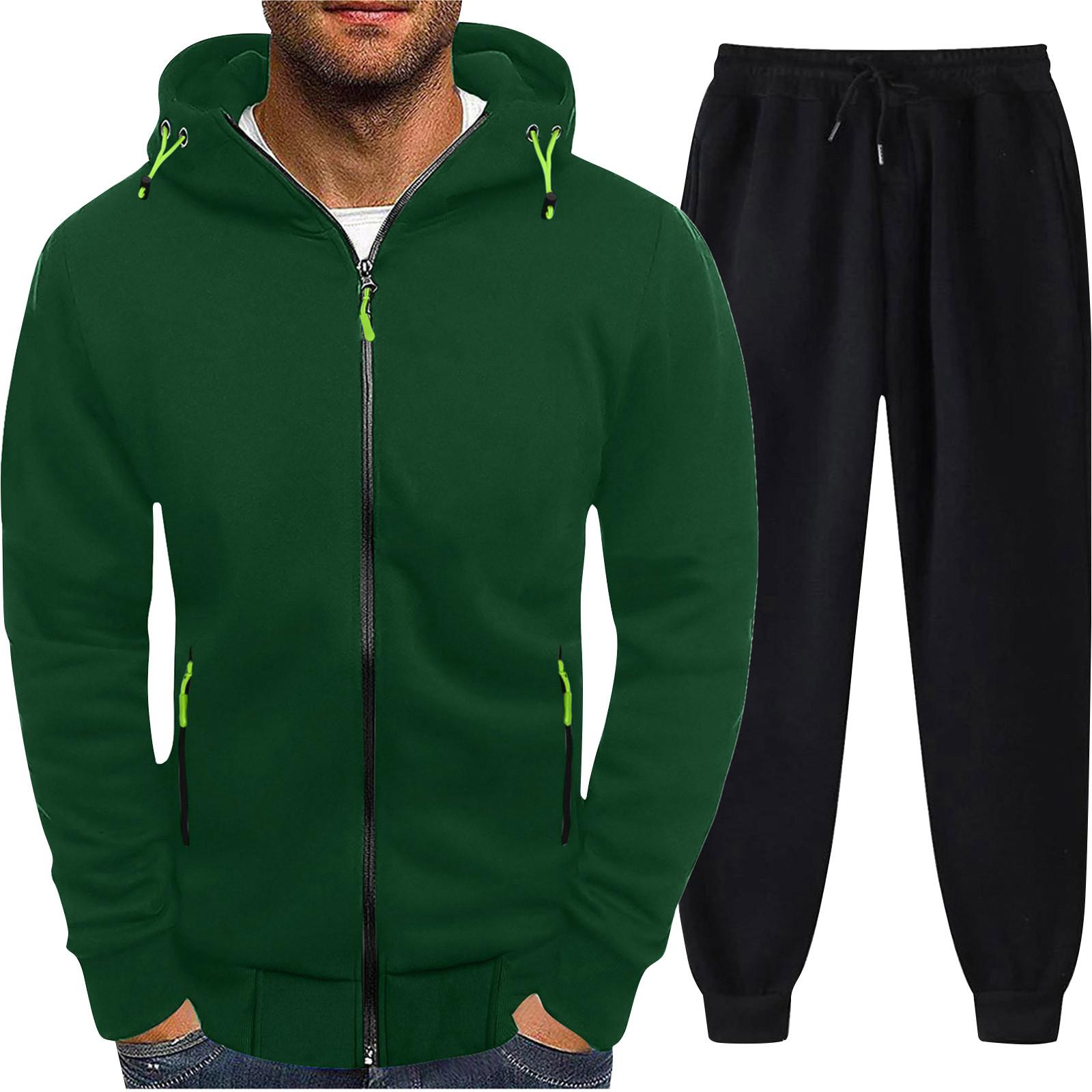 

Мужская однотонная толстовка с длинным рукавом и длинными брюками, комплект из спортивной толстовки с капюшоном и воротником-стойкой + спортивные штаны L