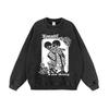 Mens Oversized Washed Cotton Hoodie With Skull Print - Loose Fit Streetwear Long Sleeve Sweatshirt Winter Casual Wear