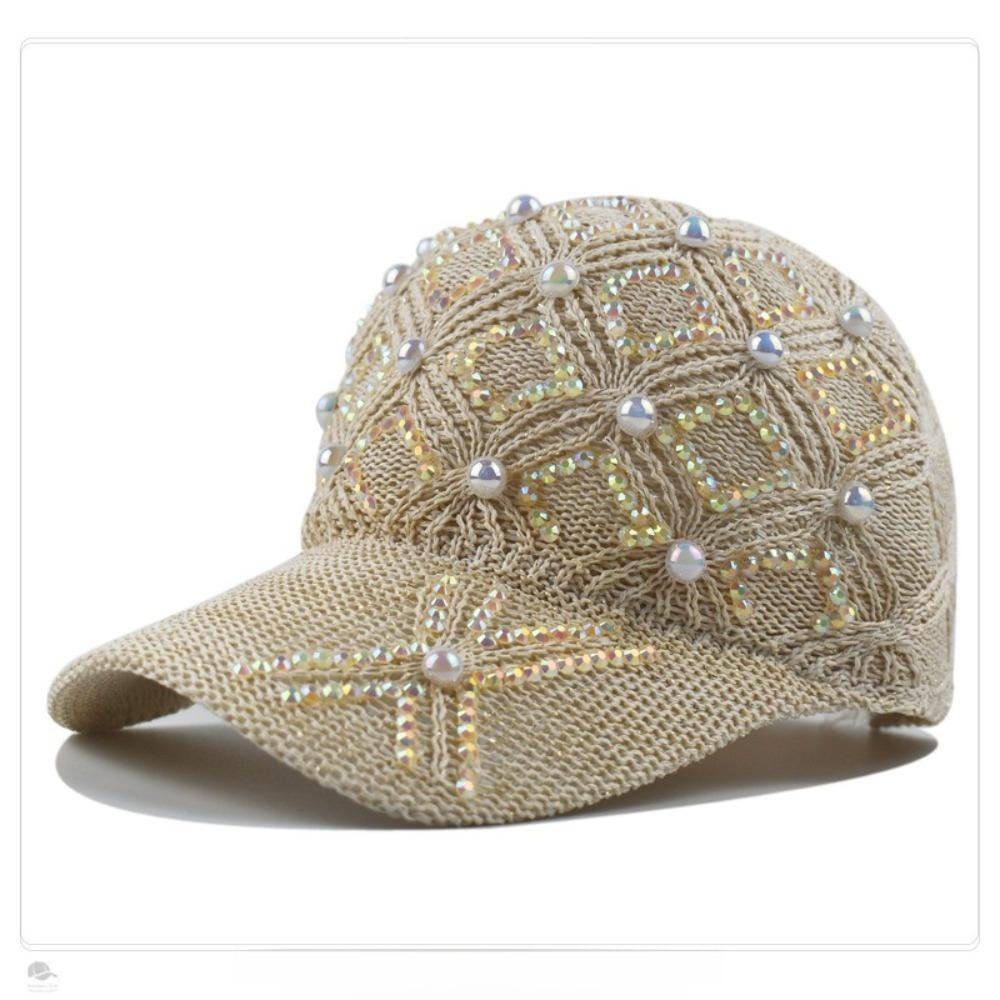 Hand Rhinestone Decor Rhinestone Pearl Sun Hat Pearl Decor Korean Trendy Cap Summer Season 3
