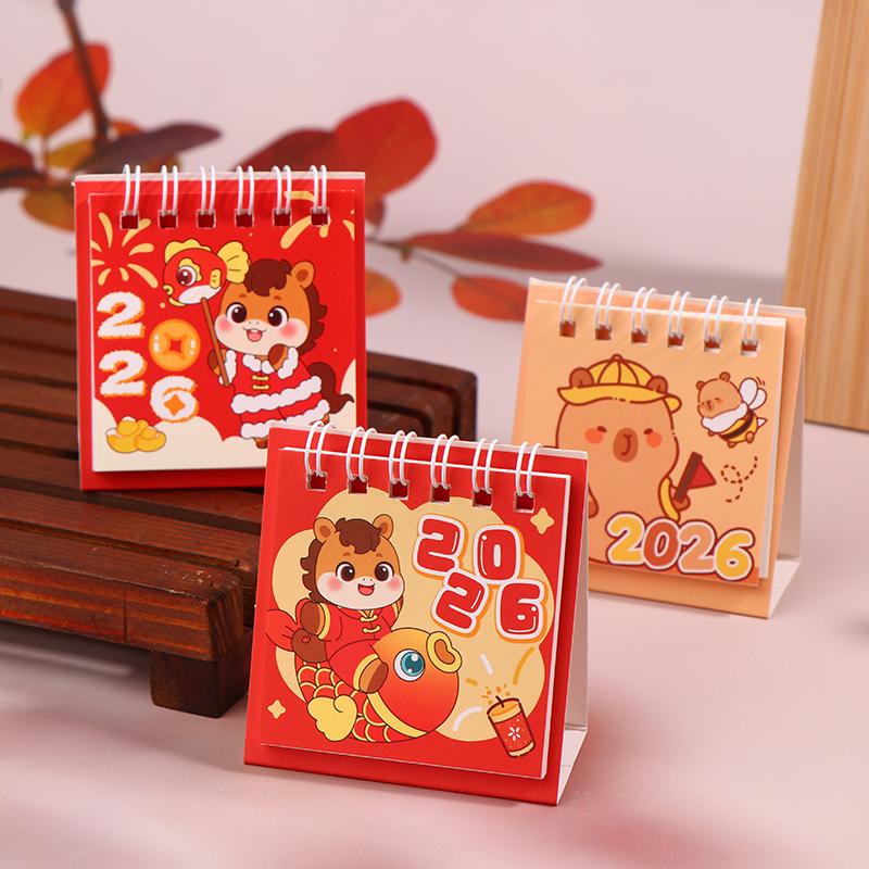 2026 Süßes Capybara Pferd Schreibtischkalender Mini Tragbar Spiralbindung Kalender Bücher Mädchenhaftes Herz Zeitmanagement Schreibtischdekorationen