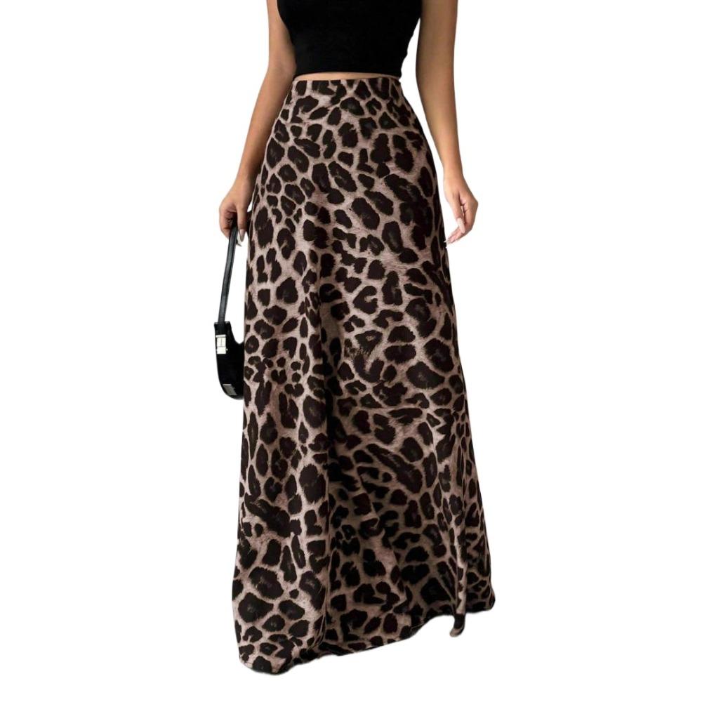 Women's Leopard Print High-Waisted Mermaid Hem Maxi Skirt Daily Wear High-Waisted Leopard Skirt Women's Casual