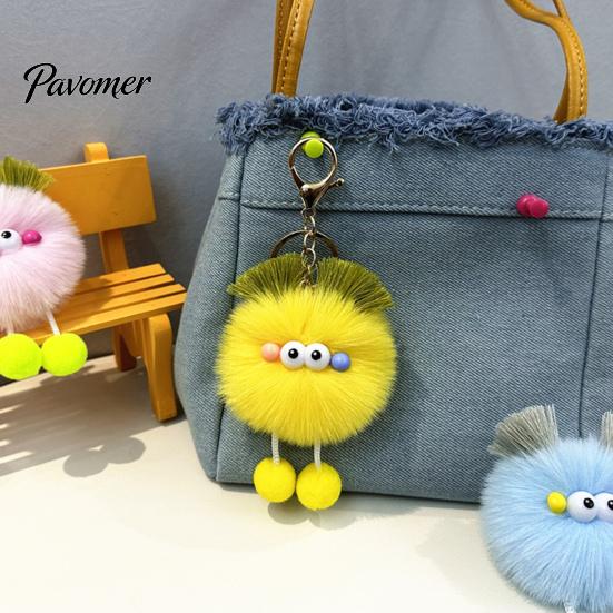 Soft Pompom Key Ring Cartoon Plush Ball Keychain, Fluffy Keychain with Metal Clasp, Clasp Backpacks Handbags Keys Decorative Pendant for Men