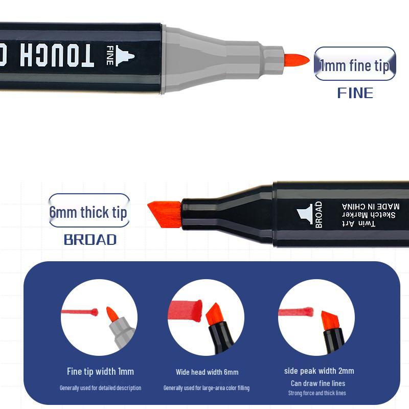 TOUCH 80-fargers dobbeltsidig alkoholbasert tusjsett for barnekunst og mangategning