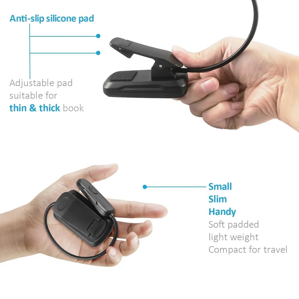 Nachtlicht Augenschutz LED-Lampen Schlafzimmer Lesen Batterie Tischlampe Einstellbar Mini Clip-On Geeignet für Reisen USB Innen