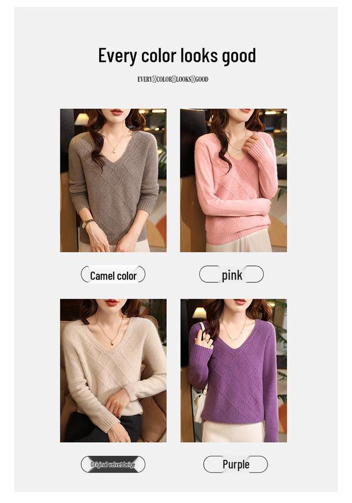 Autumn/Winter 2025 Women's V-Neck Wool Jacquard Aran Cable Knit Sweater