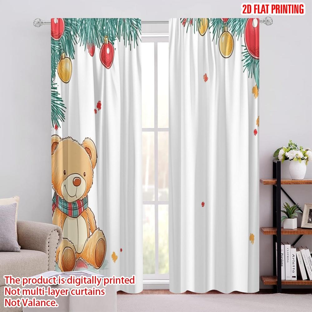 

2pcs,2D plane printing Creative Curtains Christmas bear festive card (2) Versatile Polyester Fabric (without rod) Home Decor 52.50 × 116.00 cm 2 pcs