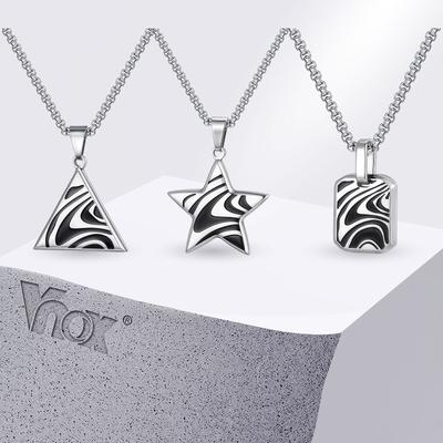 Vnox Classic Geometric Small Pendant Necklace for Men, Men's Punk Retro Stainless Steel Box Chain Necklaces, Trendy Jewelry Gift