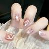 30pcs Short Ballerina False Nails Cat Eye Shining Slices French Fake Nails Polka Dots Checkered Golden Butterfly Press On Nails