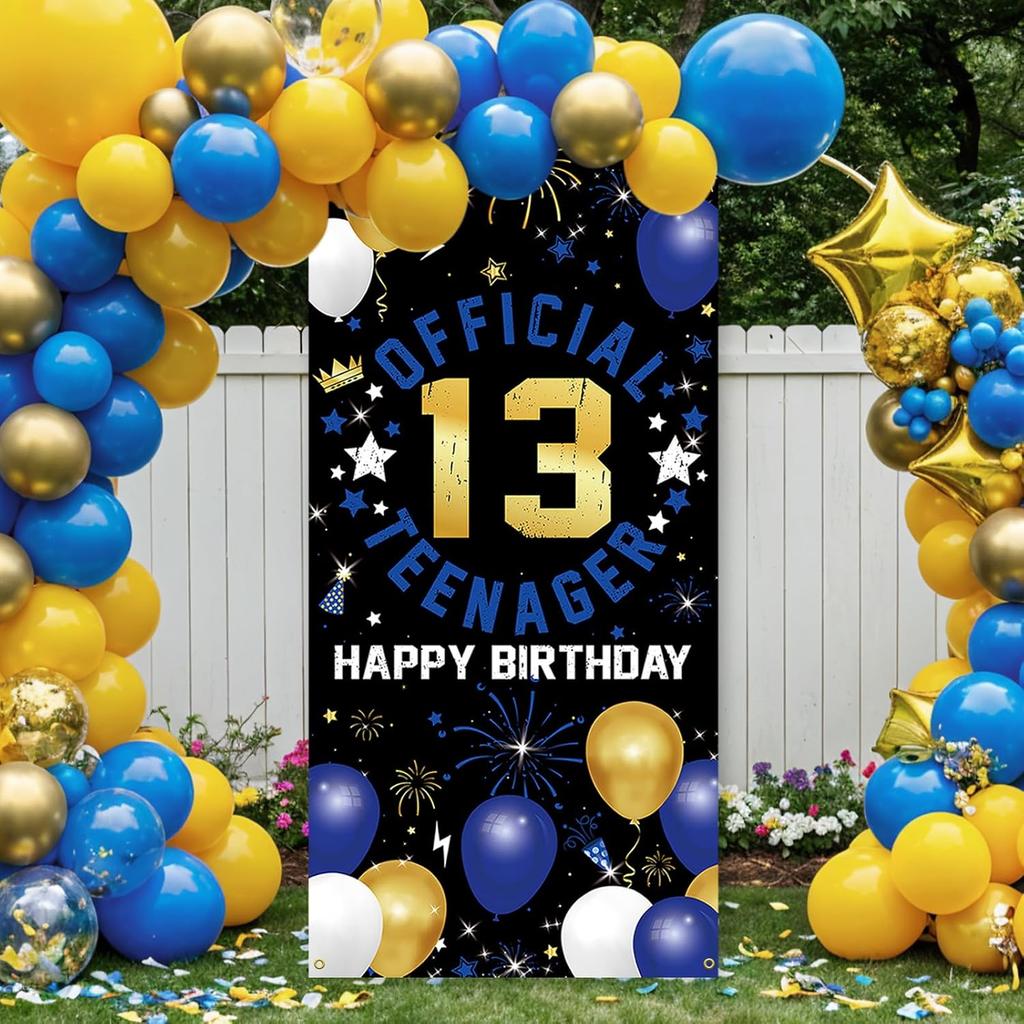 Vicycaty Happy 13th Birthday Decorations for Boys Girls, 13th Birthday Banner Backdrop, Fabric 13 Official Teenager Party Yard Sign Photo Props Door