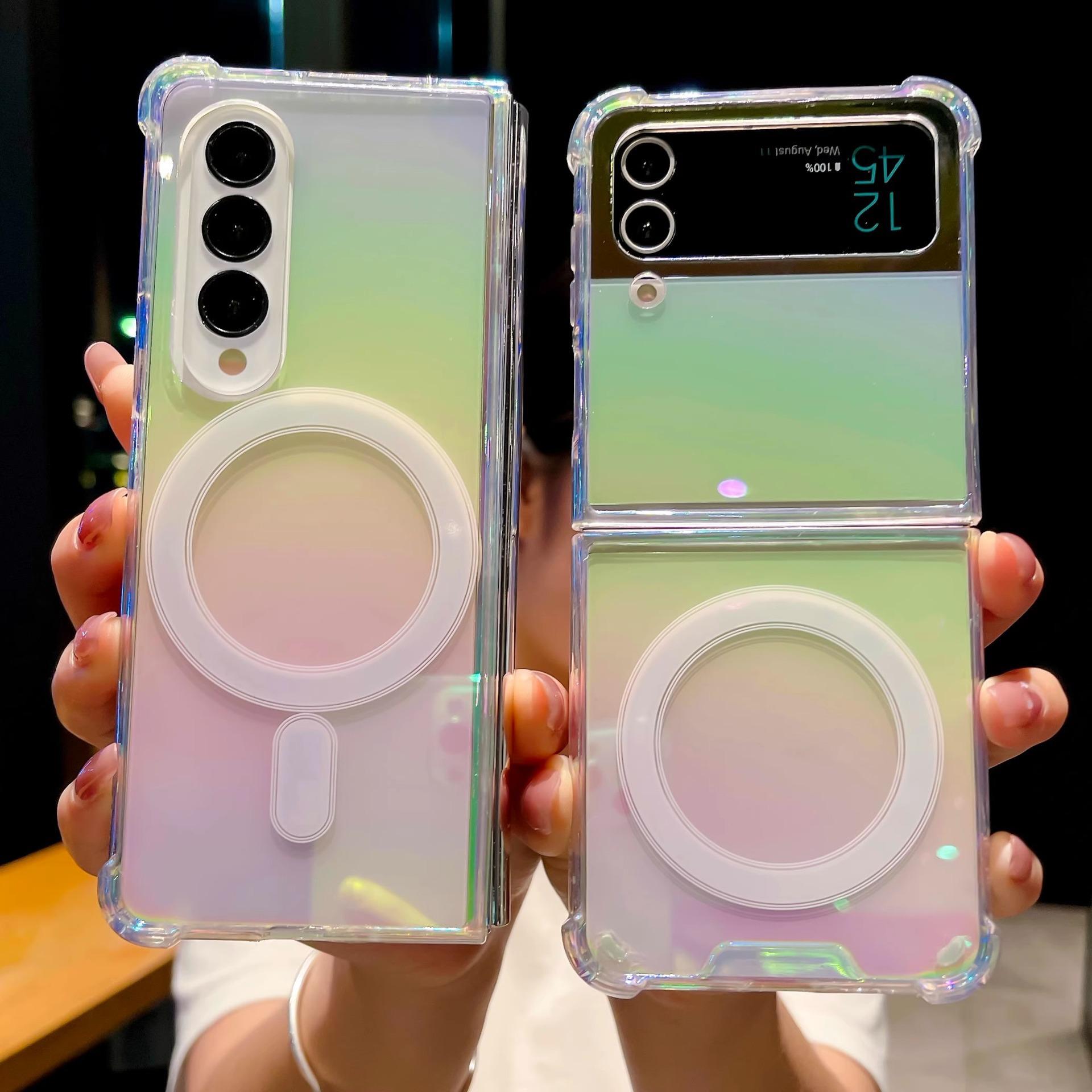 

Ослепительное магнитное притяжение подходит для чехла для складного телефона Samsung Zfold6 с лазерным покрытием S24Ultra противоударный 23 защитный чехол S21Ultra