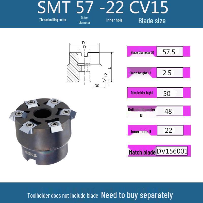 Deep Hole CNC Thread Mill Cutter Disc SMT72-22CV19 57-DV156001