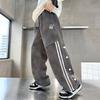 Shcool Boys Cool Pants with Side Stripe Child Fashion Brown Grey Sports Trackpants Spring Autumn Kids Trousers for Teenager