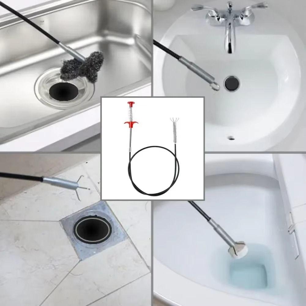 Flexible Design Sink Drain Clog Remover 4 Claw Mechanism Spring Grip Pipeline Dredging Tool Bend Grabber Grab Handle