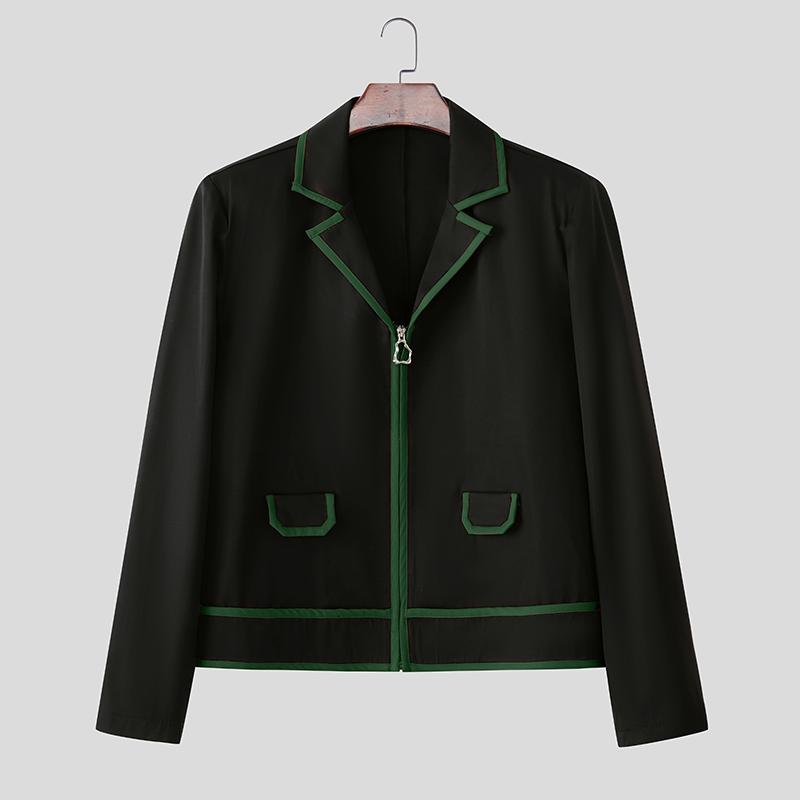 

INCERUN Men Lapel Neck Long Sleeve Zipper Stitching Short Coats Jackets S зелёный