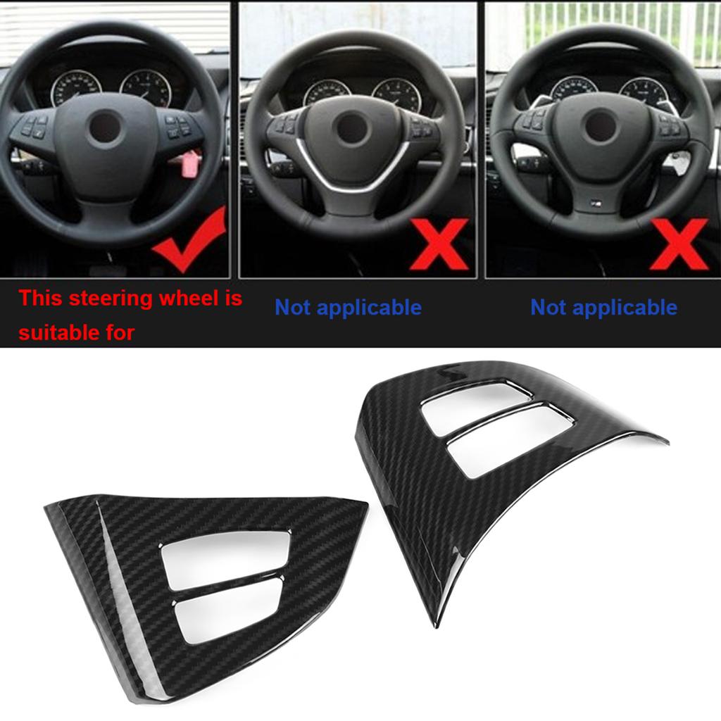 2pcs Carbon Fiber Style Steering Wheel Button Frame Decoration Cover Trim for BMW X5 E70 2008‑2013