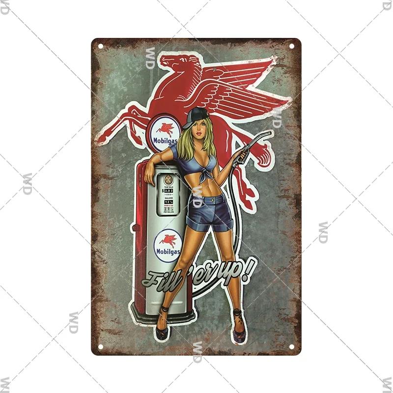 Retro Pin Up Girl American Style Tin Sign Metal Vintage Plaque Wall Signs Metal Poster Plate Garage Bedroom Man Cave Gift Decor