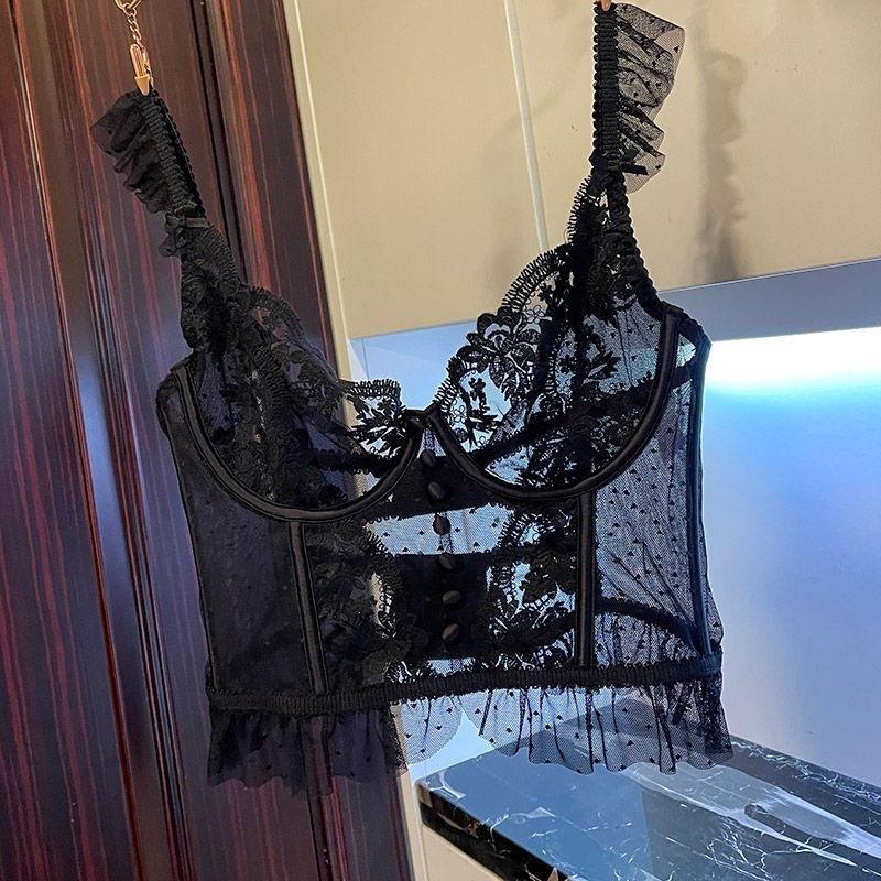 Lolita Style Is Very Fairy French Suspender Sexy Bra Beautifully Embroidered Lace with Steel Ring Outside Underwear Women